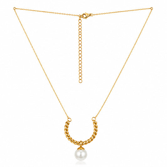 Twisted Arch Pearl Drop 18K Gold Plated Necklace