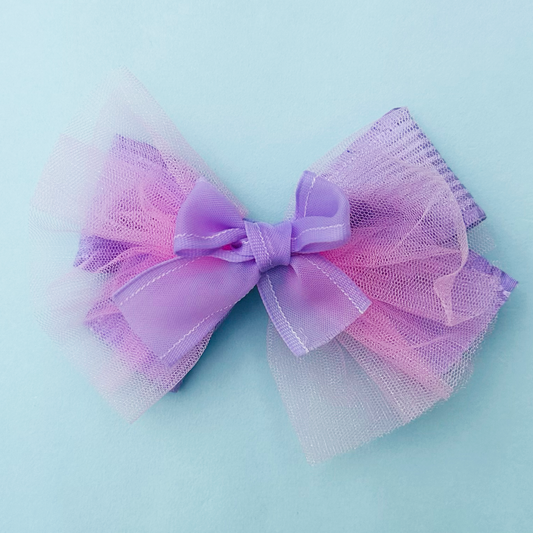 Tulle & Ribbon Purple Bow - Set of 1 - Twisty Locks  - Kids Hair Accessories India