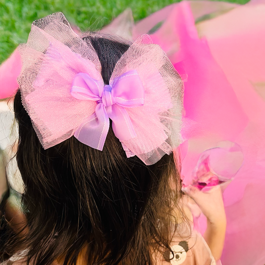 Tulle & Ribbon Purple Bow - Set of 1 - Twisty Locks  - Kids Hair Accessories India