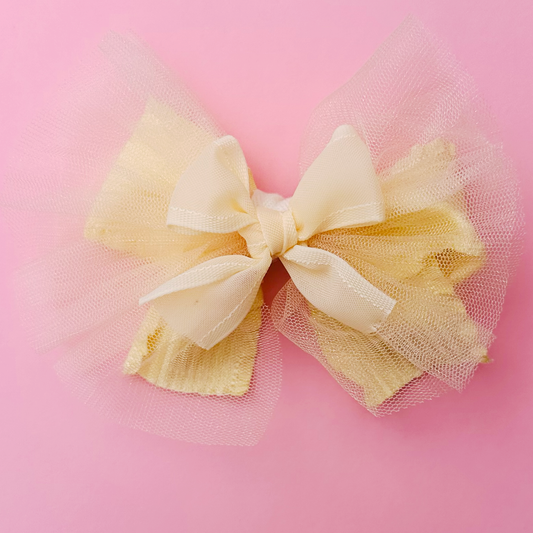 Tulle & Ribbon Yellow Bow - Set of 1 - Twisty Locks  - Kids Hair Accessories India