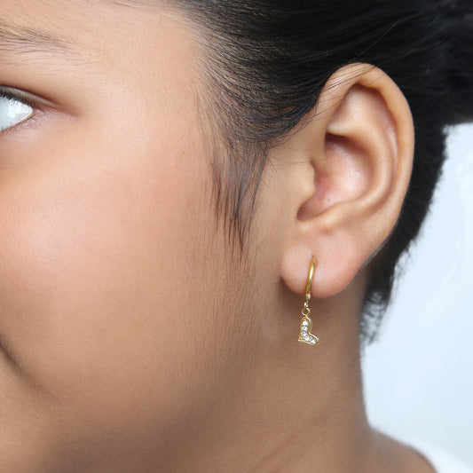 Sparkling Heart 18K Gold Plated Children's Hoops