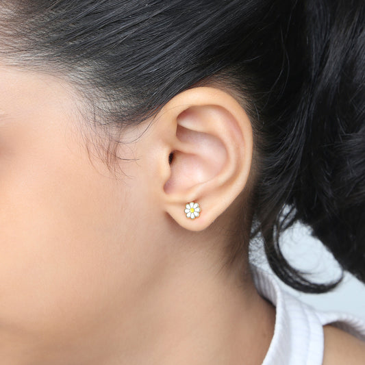 White Daisy 18K Gold Plated Children's Earrings