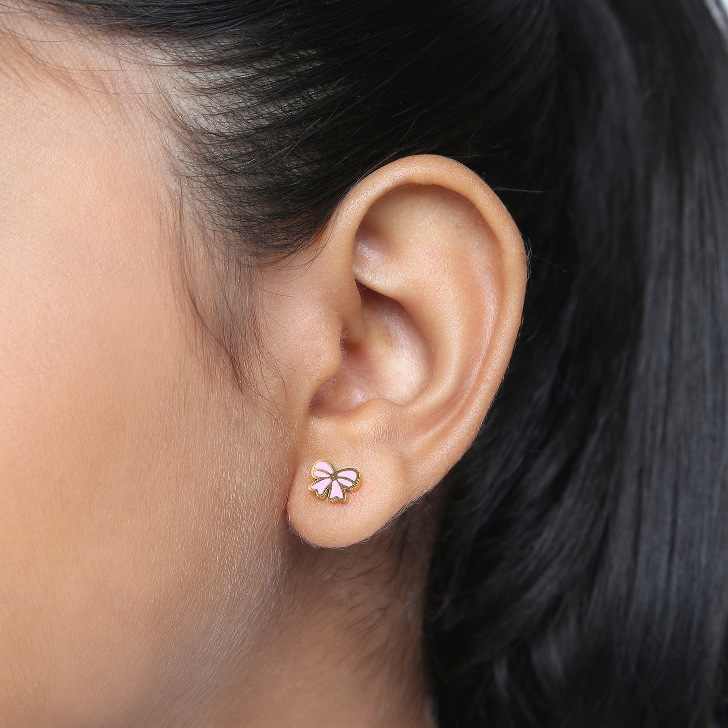 Pink Bow 18K Gold Plated Children's Earrings