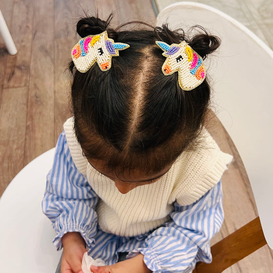 Unicorn Embroidered Hair Clips Set - Twisty Locks  - Kids Hair Accessories India