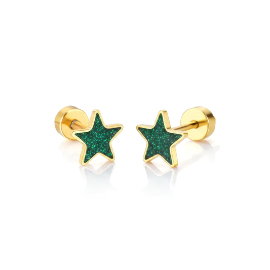 Emerald Star 18K Gold Plated Children's Earrings