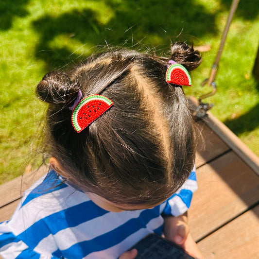 Watermelon Embroidered Hair Clips Set - Twisty Locks  - Kids Hair Accessories India