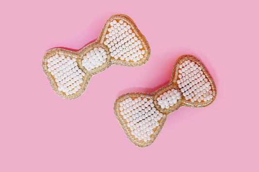White Bow Embroidered Clips Set - Twisty Locks  - Kids Hair Accessories India
