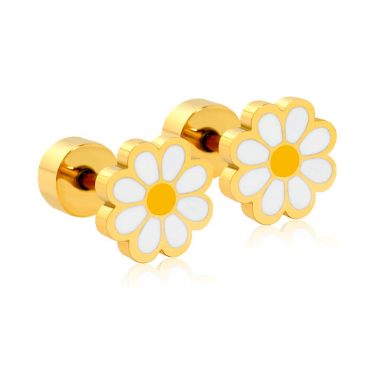 White Daisy 18K Gold Plated Children's Earrings - Twisty Locks  - Kids and Women Hair Accessories, Fashion Clothing and Jewellery India