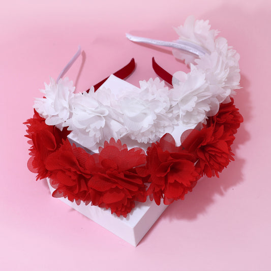 White & Red Petal Halo Hairbands - Set of 2 - Twisty Locks  - Kids Hair Accessories India