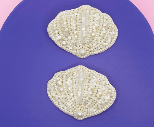 White Seashell Embroidered Hair Clips Set - Twisty Locks  - Kids and Women Hair Accessories, Fashion Clothing and Jewellery India