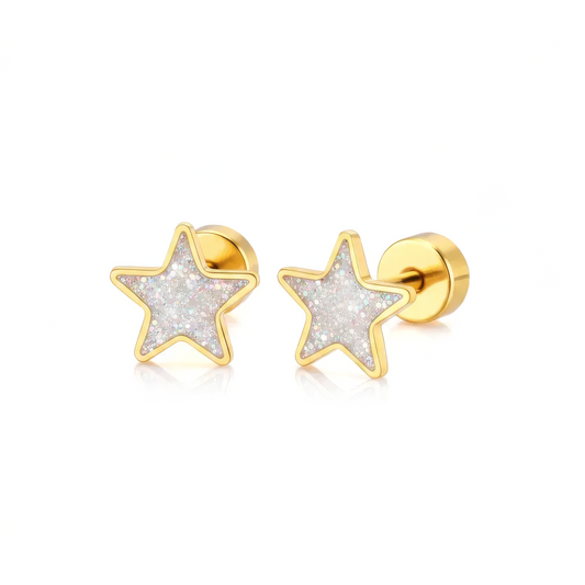 White Star gold earrings – main product shot on white by Twisty Locks