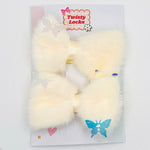 Yellow Furry Bow Clips - Set of 2