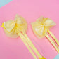 Yellow Ribbon & Pearl Tail Bows - Set of 2 - Twisty Locks  - Kids and Women Hair Accessories, Fashion Clothing and Jewellery India