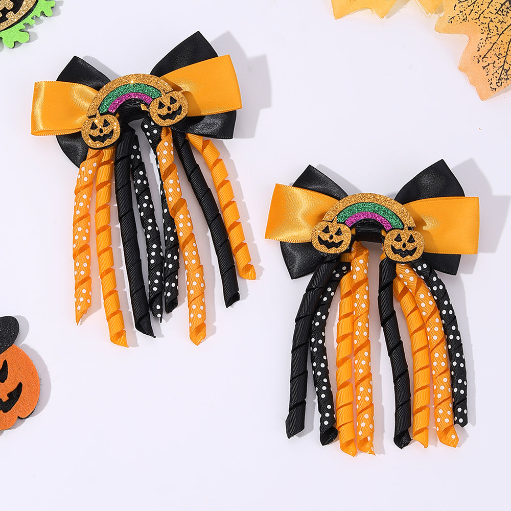 Pumpkin Rainbow Halloween Hair Bow - Set of 2