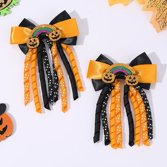 Pumpkin Rainbow Halloween Hair Bow - Set of 2