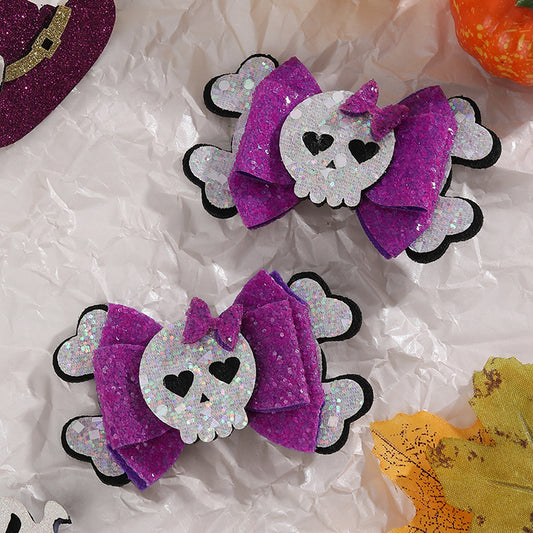 Sparkly Skull Halloween Hair Bow - Set of 2