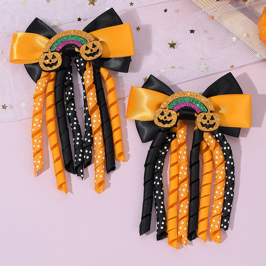 Pumpkin Rainbow Halloween Hair Bow - Set of 2