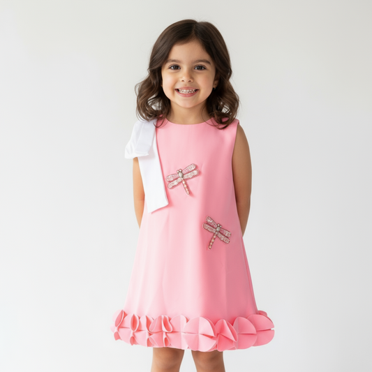 Pink Dragonfly Embellished Party Dress - Twisty Locks  - Kids and Women Hair Accessories, Fashion Clothing and Jewellery India