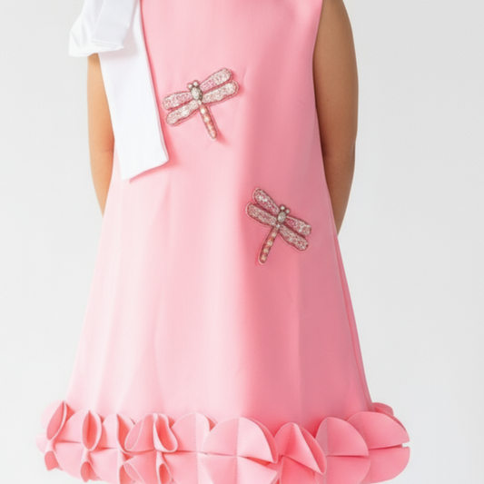 Pink Dragonfly Embellished Party Dress - Twisty Locks  - Kids and Women Hair Accessories, Fashion Clothing and Jewellery India