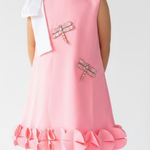 Pink Dragonfly Embellished Party Dress