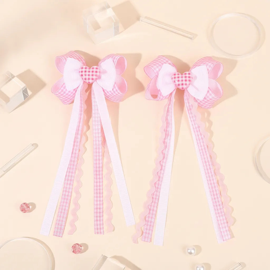 Gingham Ribbon Tail Hair Clips Set of 2