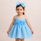 Elara Rosette Organza Dress- Blue - Twisty Locks  - Kids and Women Hair Accessories, Fashion Clothing and Jewellery India