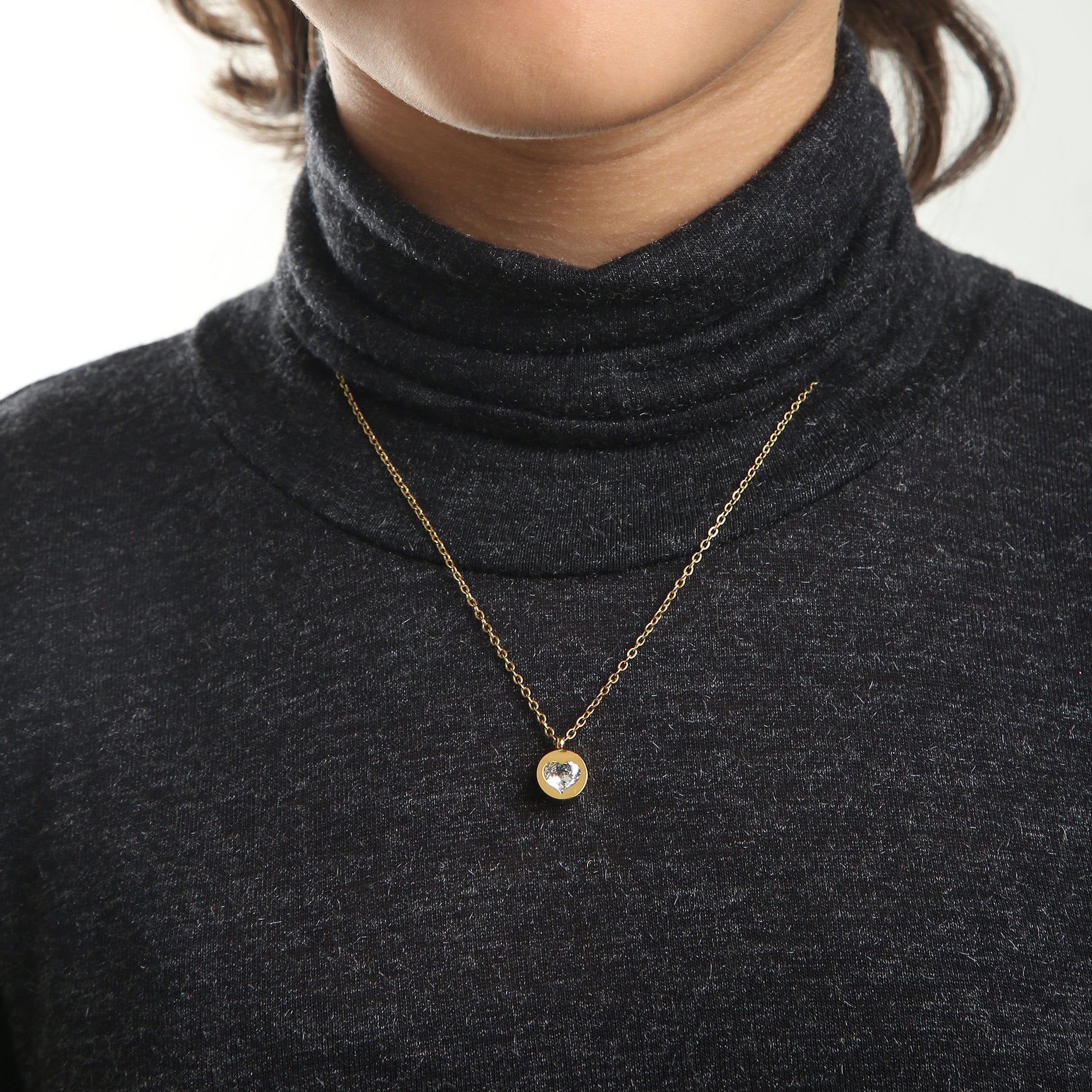 Heart Solitaire kids necklace on model – gold jewellery for little ones by Twisty Locks