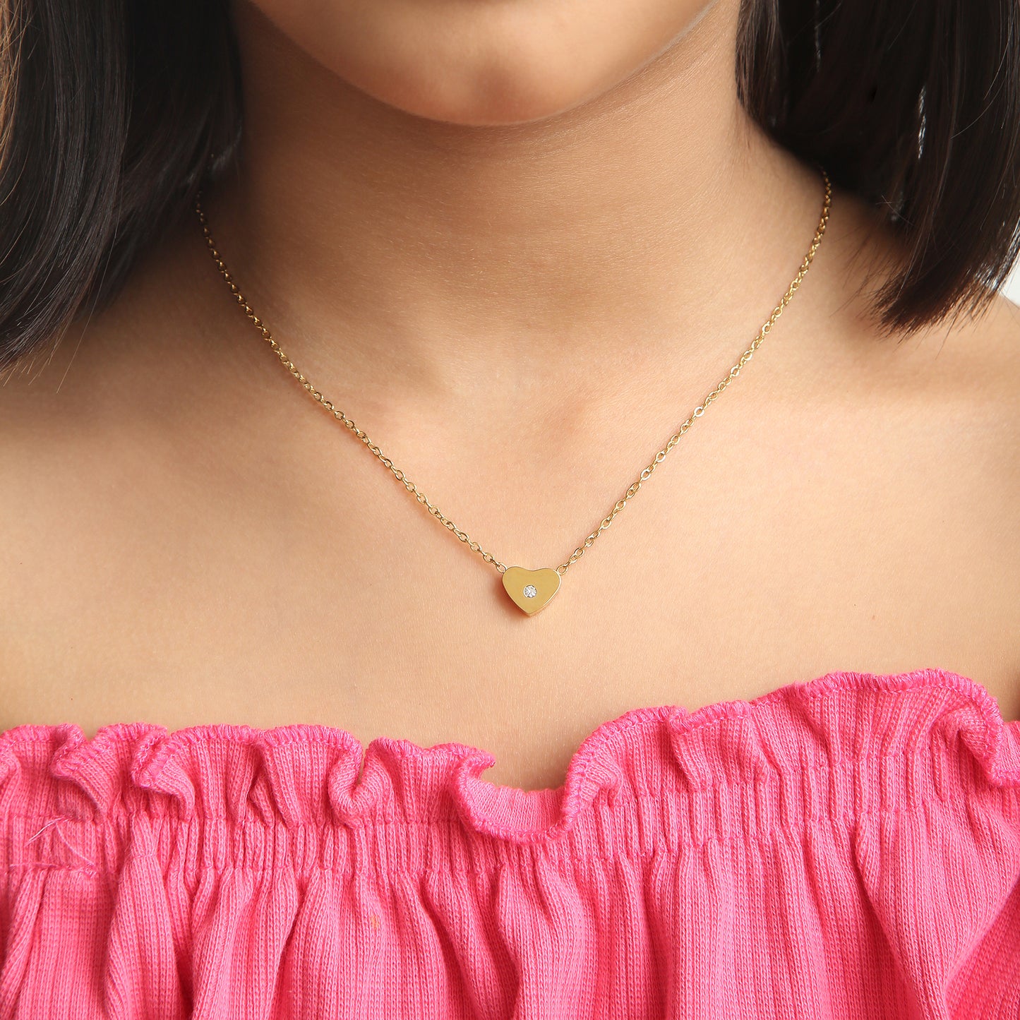 Sparkle Heart kids necklace on model – gold jewellery for little ones by Twisty Locks