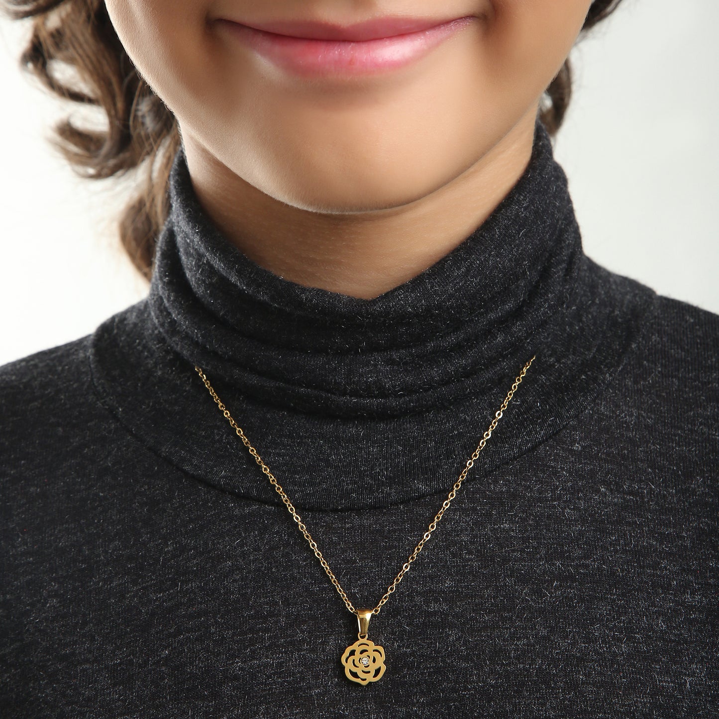 Sparkle Rose children's necklace close-up – delicate gold necklace by Twisty Locks