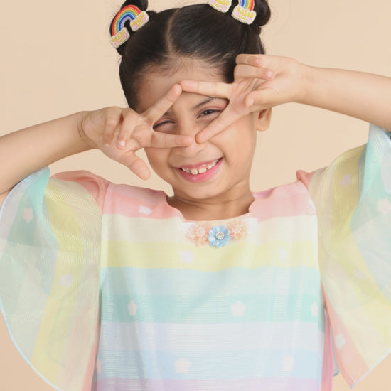 Rainbow Embroidered Hair Clips Set - Twisty Locks  - Kids Hair Accessories India
