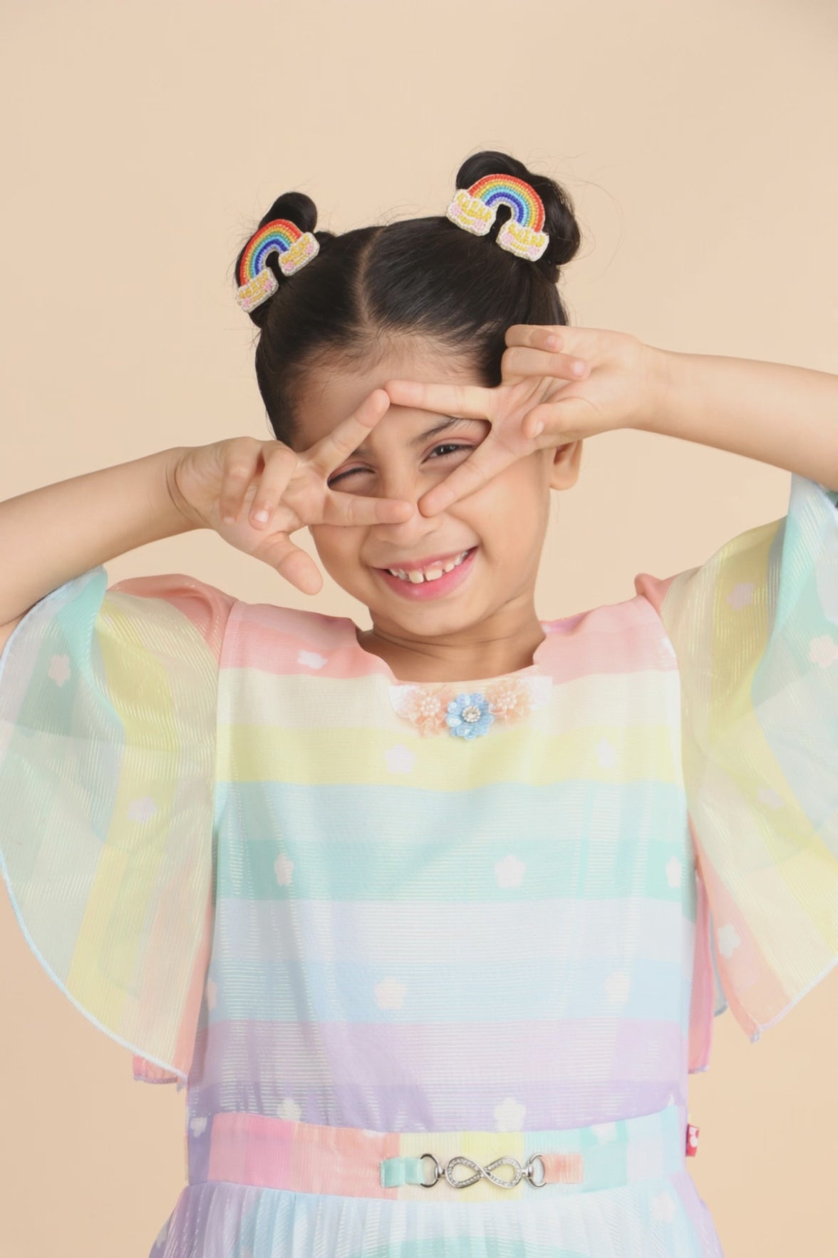 Rainbow Embroidered Hair Clips Set - Twisty Locks  - Kids Hair Accessories India